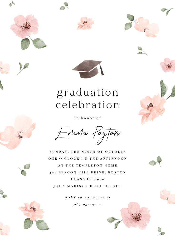 Cherry blossom - graduation party invitation